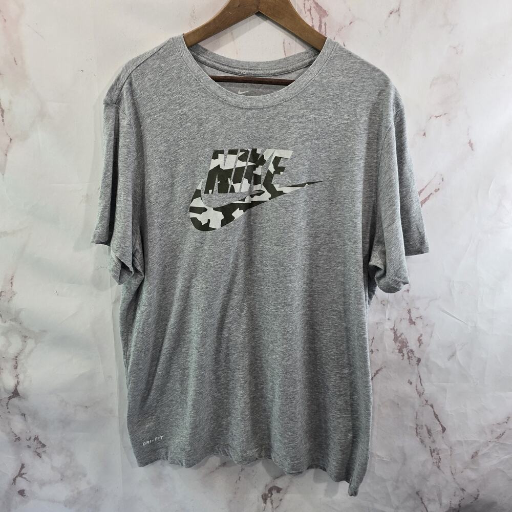 Nike T Shirt Mens XL Gray Camo Swoosh Crew Tee Short Sleeve BV1919